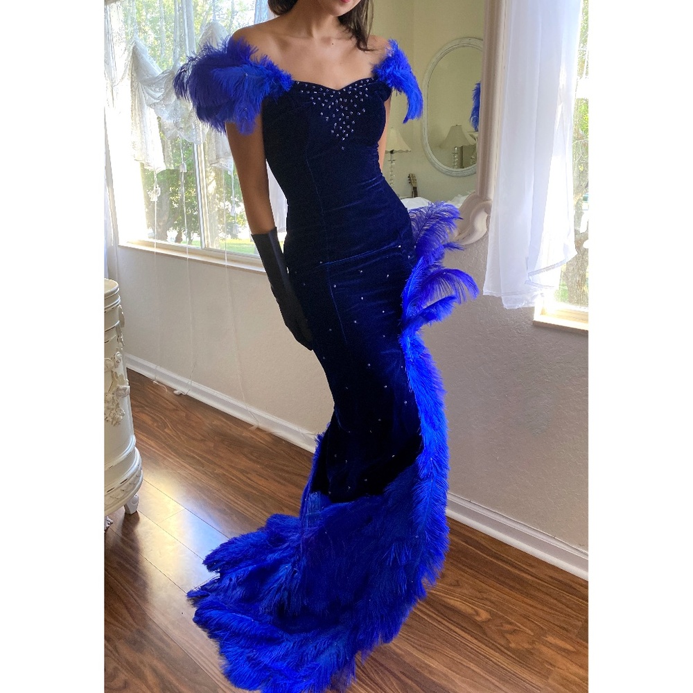 Gone With The Wind Velvet Ostrich Feather Gown